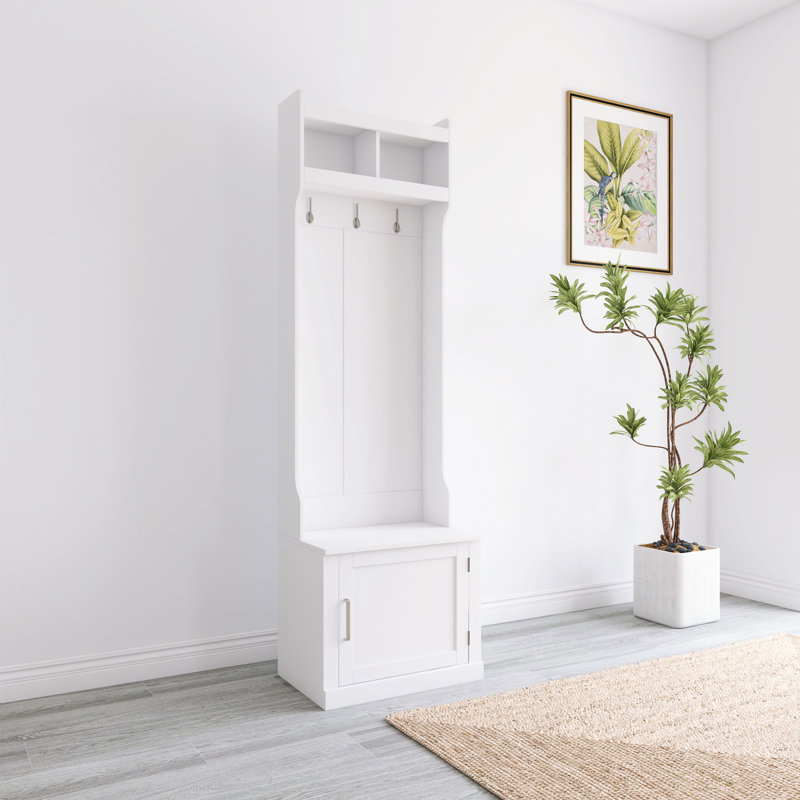 Minimalist Slim Hall Tree With 6 Hooks, White