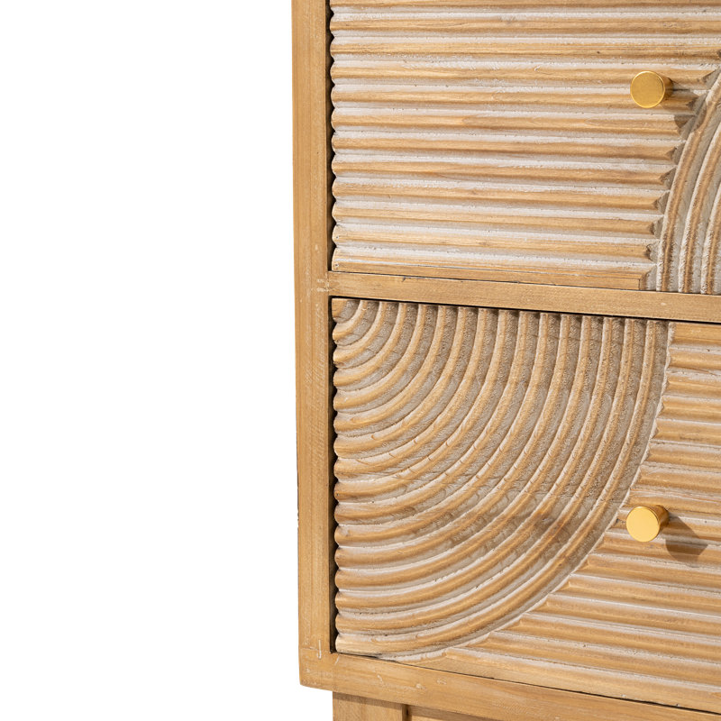 Fayola Farmhouse Brown 2 Drawers Nightstand with Ring Pattern, Natural