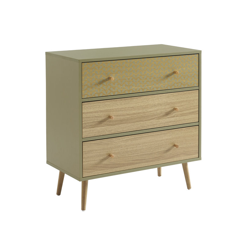 Ramah 78cm W 3 - Drawer Chest of Drawers, Olive Green/Oak