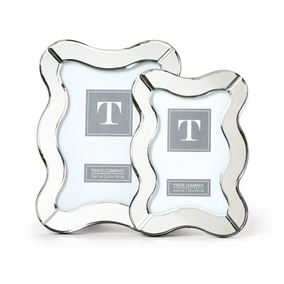 Scalloped Mirror Photo Frames 9"H- Dual Orientation Tabletop Display Set of 2