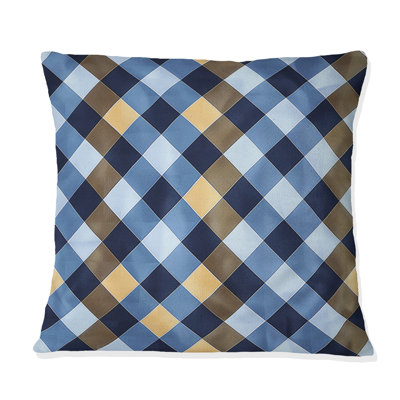 Blue Yellow Gingham Print II - Modern Throw Pillow