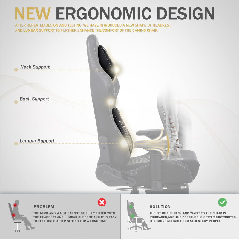 Dowinx Adjustable Reclining Ergonomic Swiveling PC & Racing Game Chair with Footrest, Black