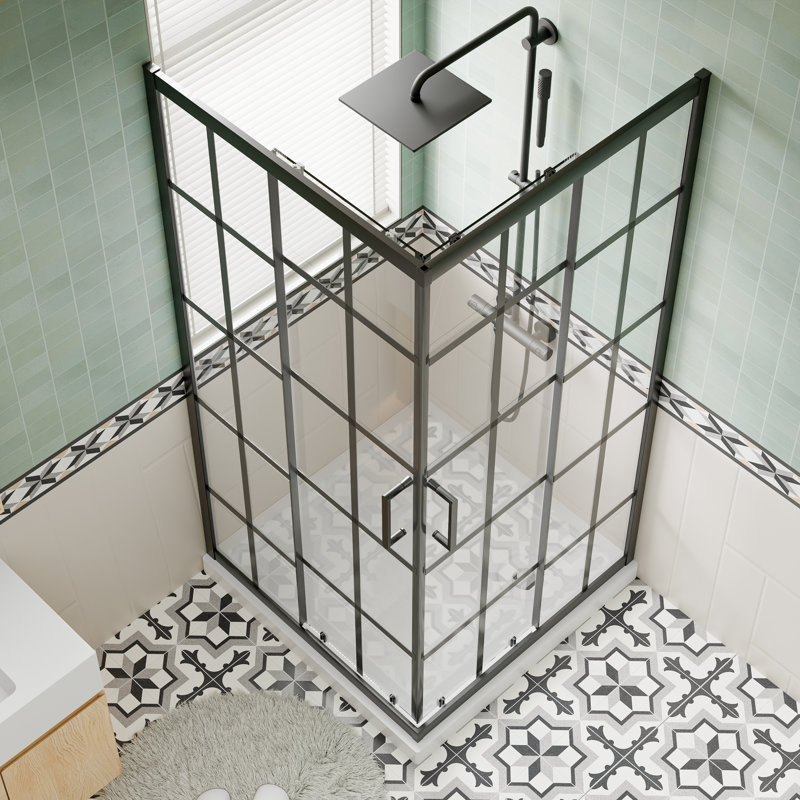 Enclo 36" W X 36" D X 71" H Framed Square Shower Enclosure With 1/4"clear Tempered Glass, Black