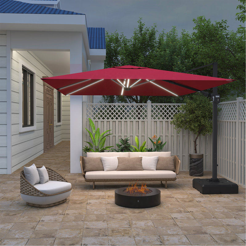 Parasol carré en porte-à-faux 11 pi avec lumière DEL rouge (sans base de parasol), Rouge