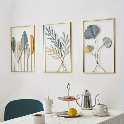 3 pièces / ensemble de feuilles de métal minimalistes modernes, décoration murale feuille d'or, décoration murale, conception artistique, cadre décoratif, convient au décor de canapé, porche, chambre à coucher, salon, bureau, décoration de la mai