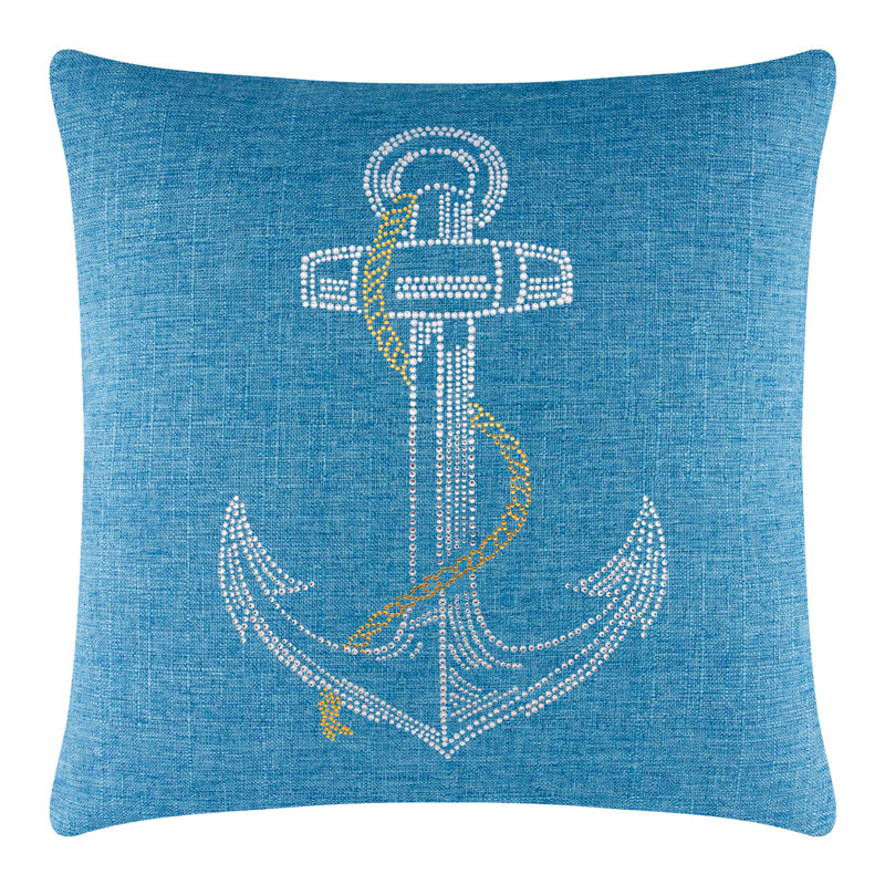 Coussin Sparkles Home Anchor | Motif nautique strass | Bourre en polyester | Lavable à la machine, 16 po x 5 po, Turquoise