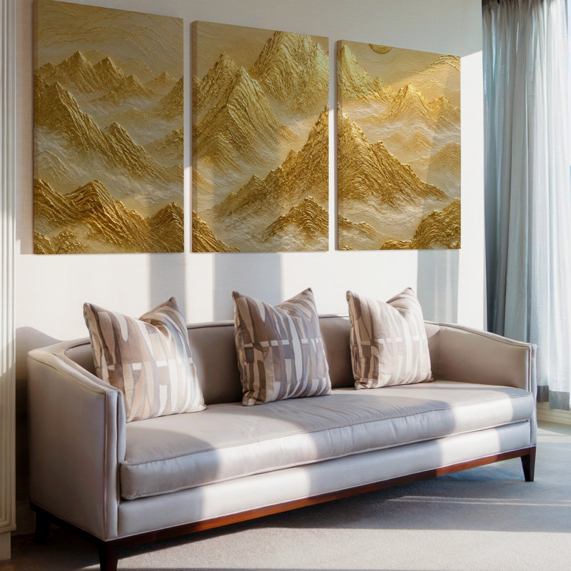 Toile panoramique texturée de luxe, 3 pièces, grand or, 40 po x 90 po