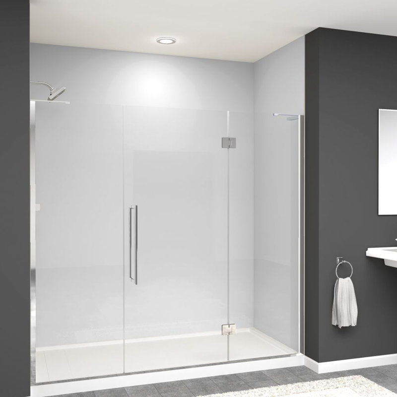 Porte de douche à charnière en acier inoxydable brossé avec verre transparent l 78 po x H 76 po Transolide Elizabeth, Bronze