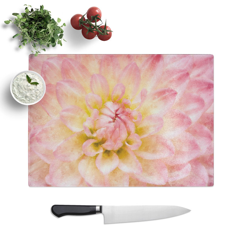 Tempered Glass Pink Dahlia Flower Abstract Chopping Board, 20 cm x 28.5 cm