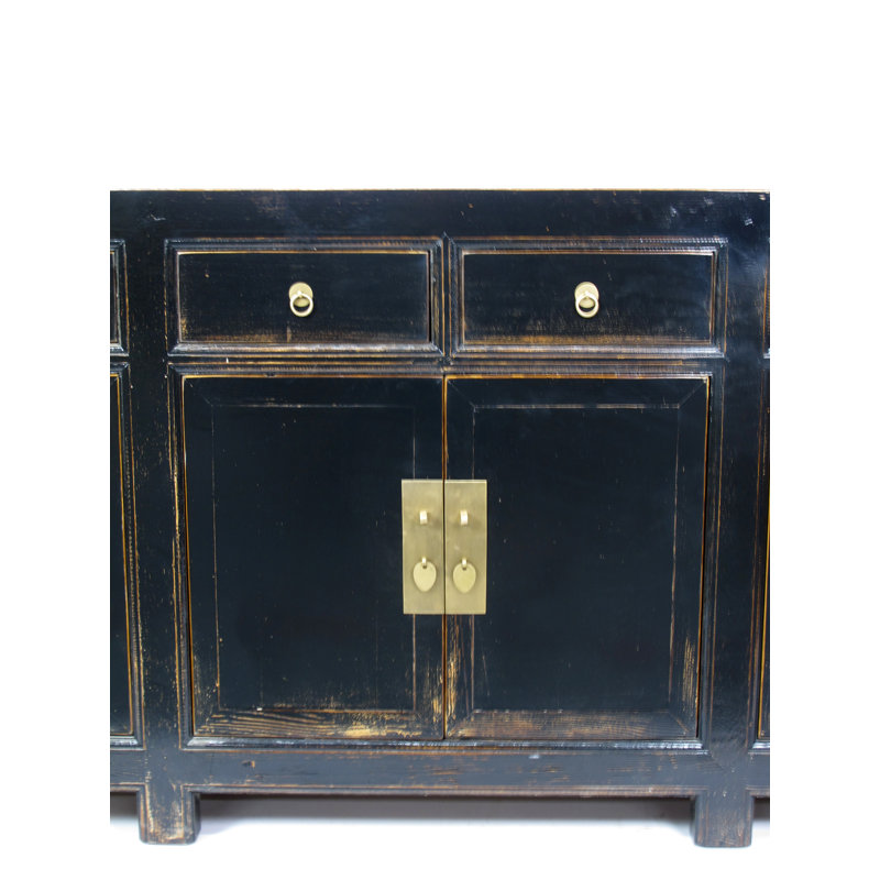 Distressed Antique Black 95" Long Sideboard Buffet Table