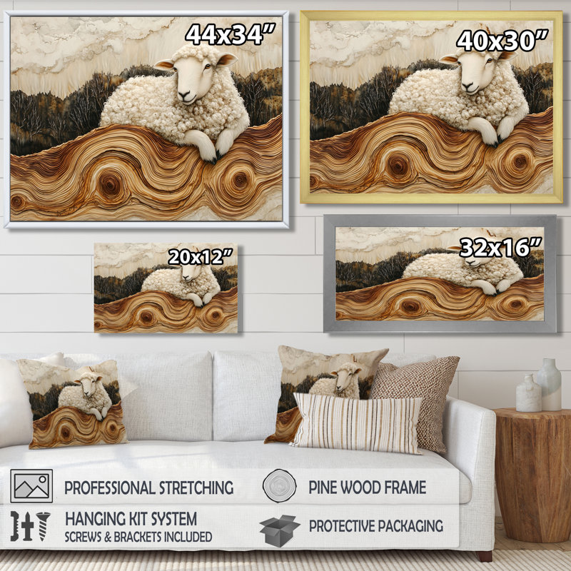 Donart, moutons abstraits à la ferme, art mural, Reproduction encadrée d'une seule photo, H 34 po x l 44 po, Blanc