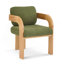 Ensemble de 2 chaises de salle à manger avec dossier coussiné, tissu bouclé vert, structure en bois massif de couleur naturelle