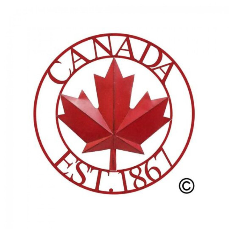 Red Maple Leaf With Text- Canada Est 1867 Round Sign