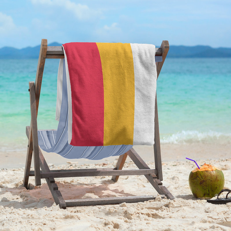 Cotton Blend Beach Towel, Gold/Cherry Red/Light Gray