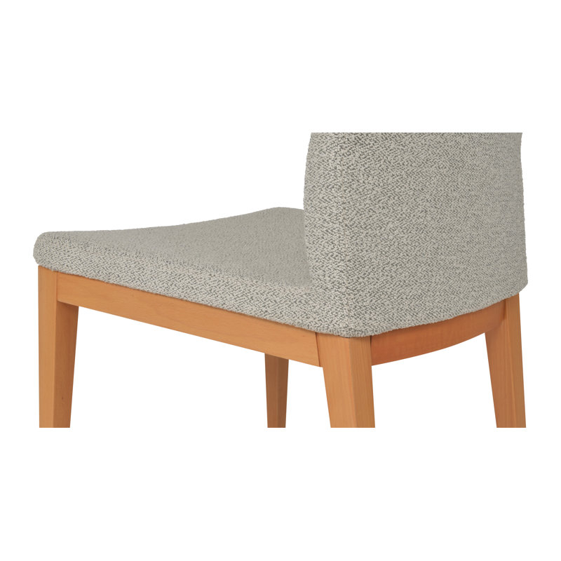 Pasha Wood Dining Chair in Boucle Fabric, Natural, White Gray Boucle