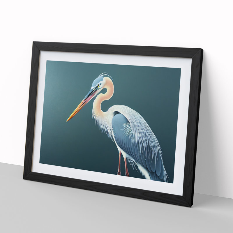 The Hopeful Heron Bird 1 Piece Single Picture Frame Wall Art, 34cm H x 46cm W, Black