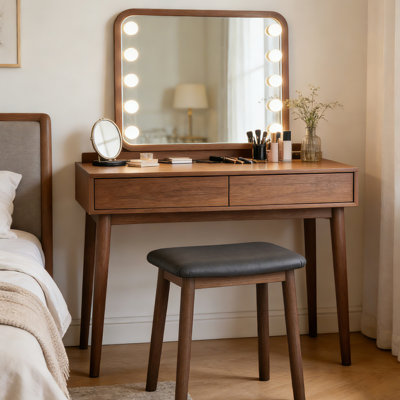 Solid Wood Vanity Stool with Saddle Seat