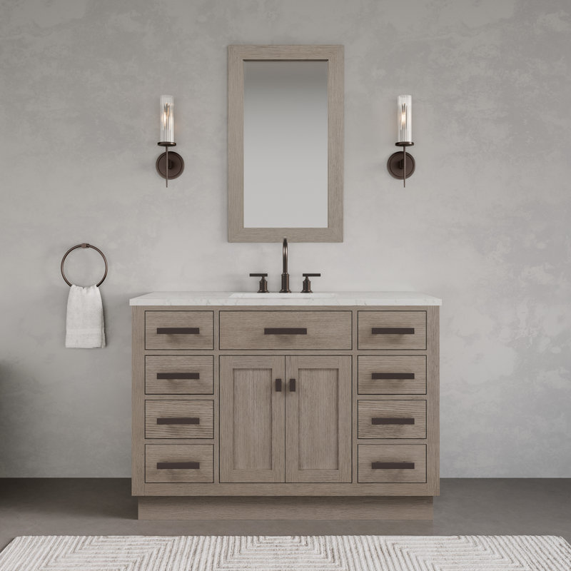 Meuble-lavabo de comptoir en marbre blanc de 48 po avec miroir Chestnut, Chêne gris
