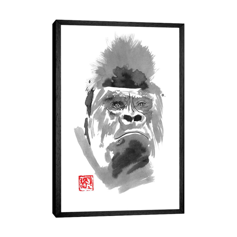 Concerned Gorilla by Péchane - Painting on Canvas, Black Framed, 152.5 cm H x 101.5 cm W