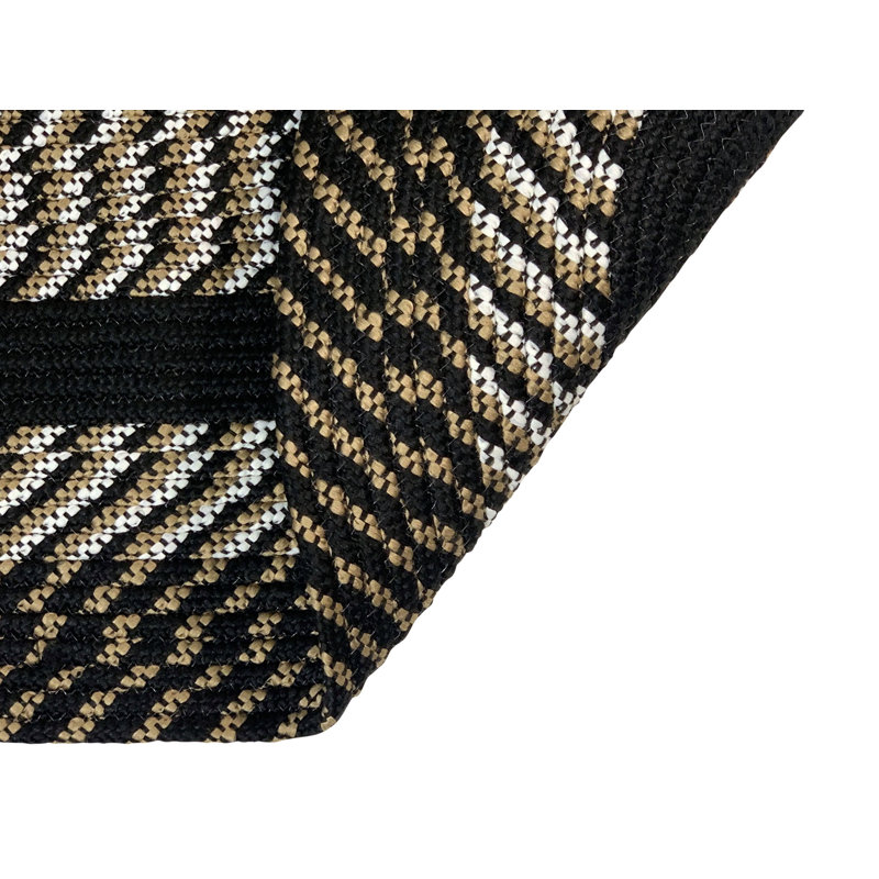 Tapis décoratif à rayures tressées noires/brunes Arcelia, 48 po octogonal