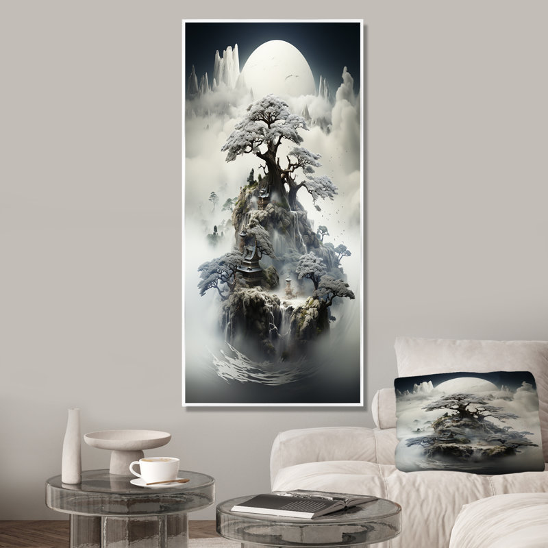 Mystical Bonsai 3 - Art mural bonsaï, Cadre flottant blanc, H 44 po x l 34 po