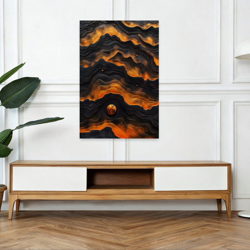 «Molten Cosmic Layers», art abstrait de paysage vibrant organique naturel, H 48 po x l 32 po