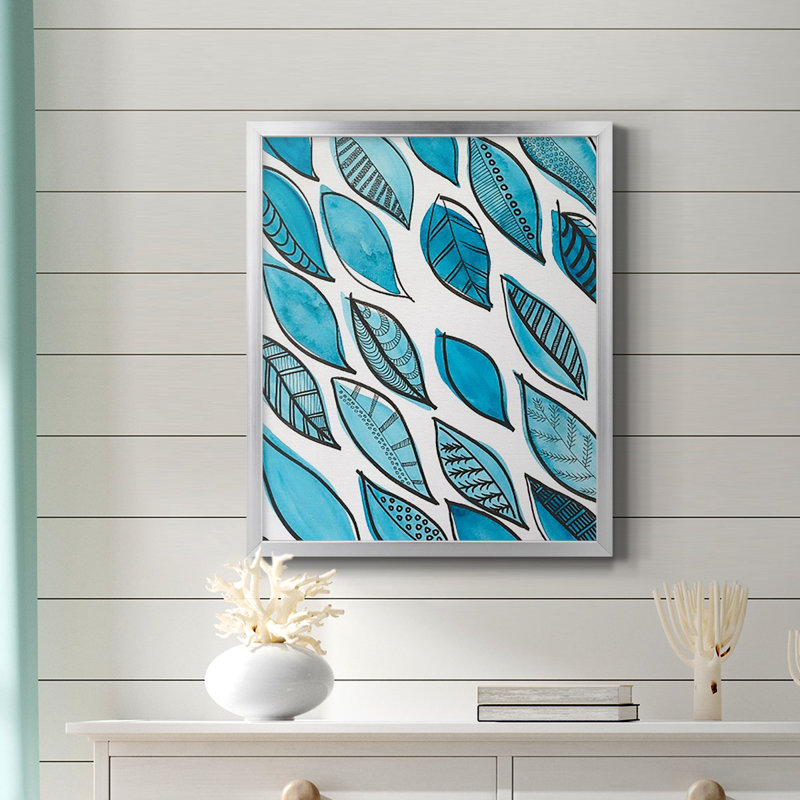 Motif de feuilles à motif I, toile encadrée de qualité supérieure - prête à être accrochée, Argent, H 24 po x l 20 po