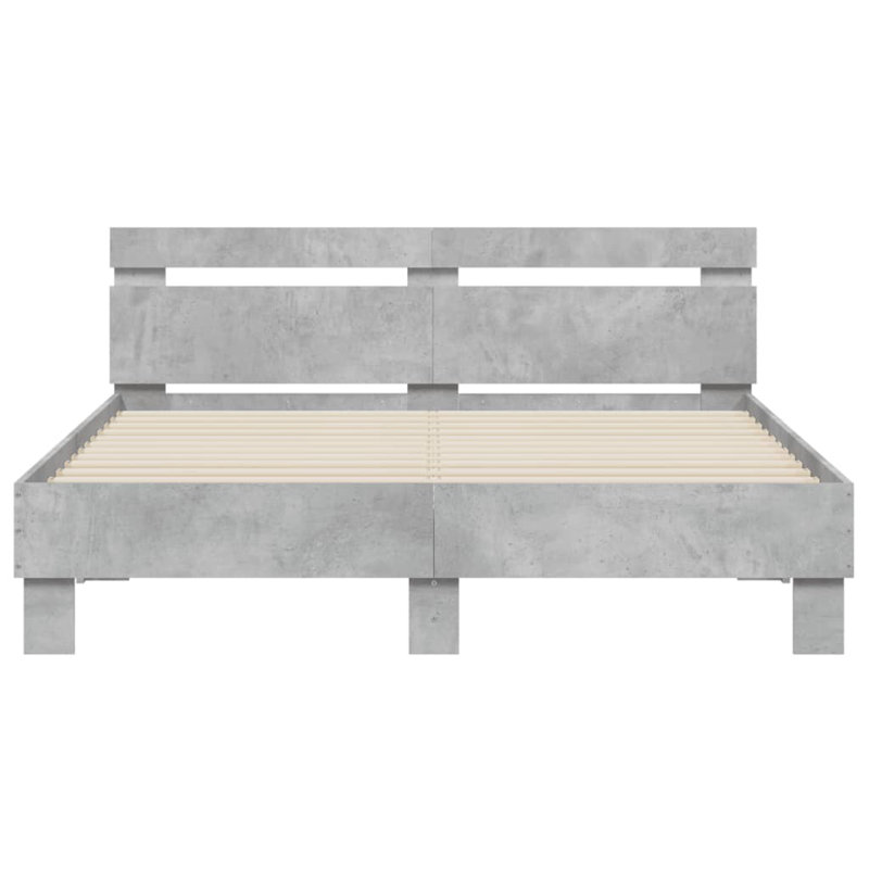 17 Stories Bed Frame With Headboard And LED , Concrete Grey, UK Small Double - 120 x 190 cm