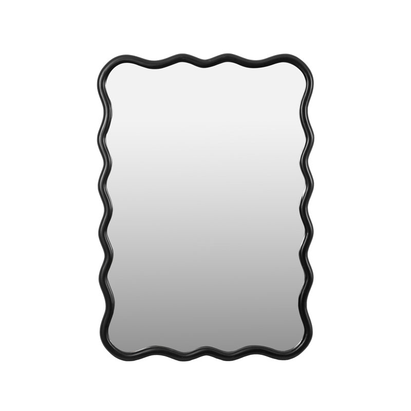 Black Solid Wood Wavy Rectangular Wall Mirror