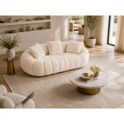 Modern Luxury Loveseat Sofa, Bean Bag Chair, Teddy Velvet Fabric, Loop Pile Fabric, Stylish Seating, Round Armrests, Comfortable Contemporary Seating.(Beige,76 Inch)