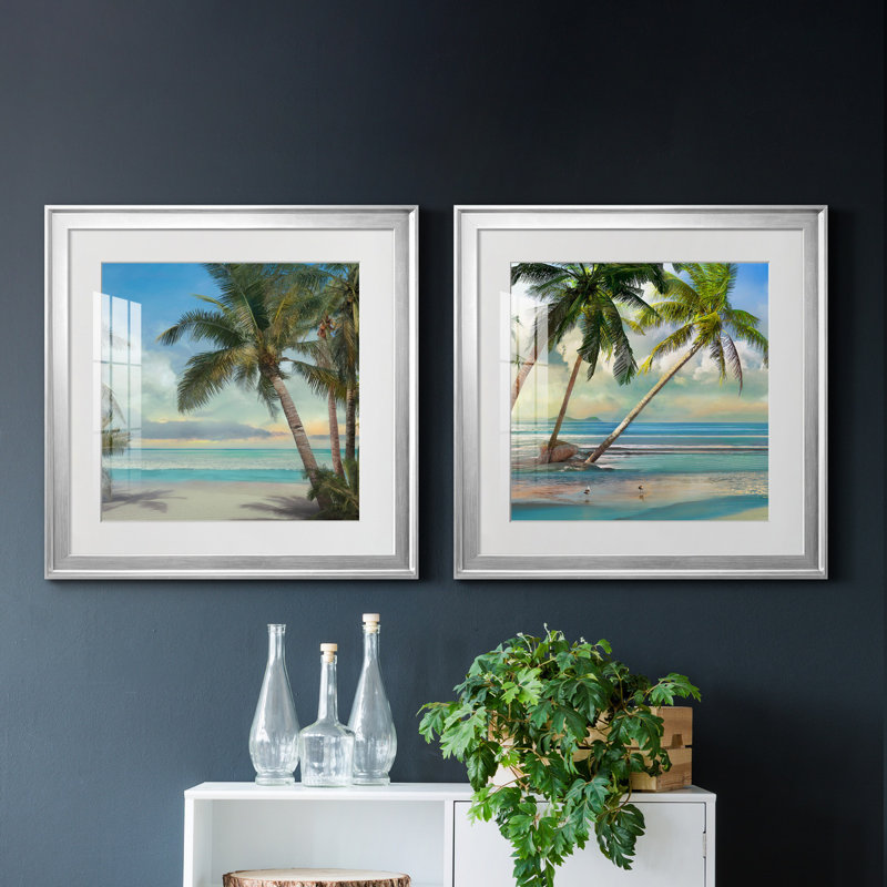 «A Found Paradise II», ensemble de 2 impressions, Papier avec cadre argenté, Blanc, H 17,5 po x l 35 po x P 1,5 po