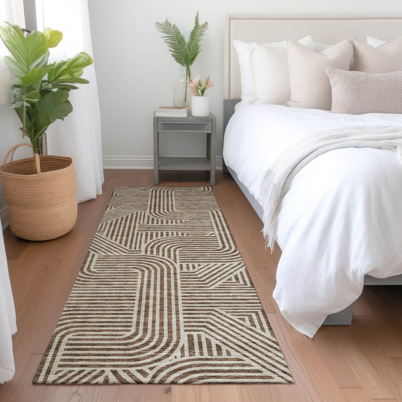 Premium Machine Washable Prisco Brown Rug, Runner 2'3" x 7'6"