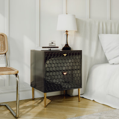 24.4" Tall 2-Drawer High Gloss Nightstand