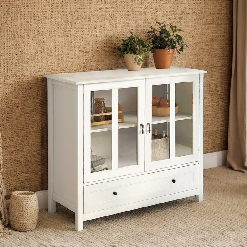 Buffet de cuisine de qualité supérieure: Buffet durable avec tablettes personnalisables et portes en verre rétro