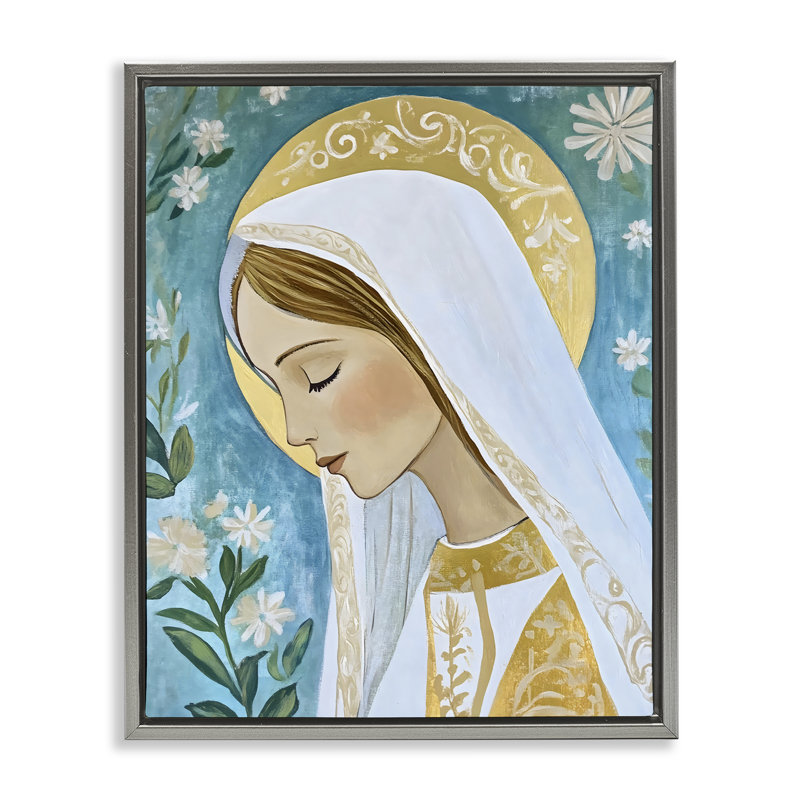Cadre flottant Blessed Mary Portrait, design par Franklyn Gregory, Cadre flottant gris lustré, H 21 po x l 17 po