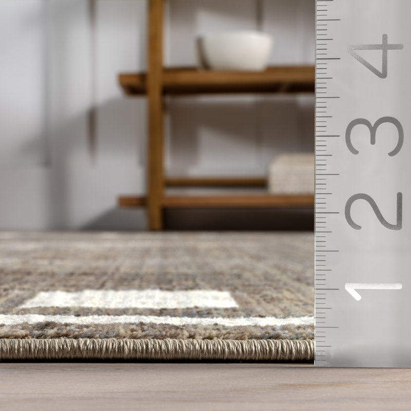 Olvera Beige Geometric Border Synthetic Area Rug, 5' x 7'