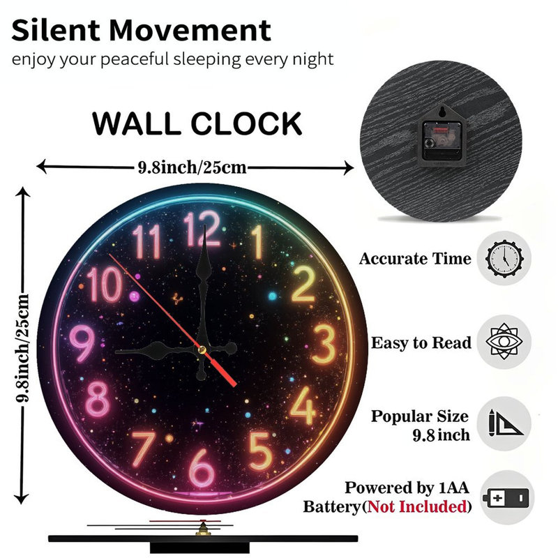 Horloge de style néon avec étoiles