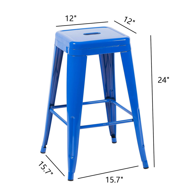 Tabourets de bar en métal sans dossier de 2 po, bleu, 24 po de hauteur, non empilables, détachables, assemblables, pour îlot de cuisine, bar, salle à manger, tabourets bleus à capacité de charge élevée, 2, espace, eau
