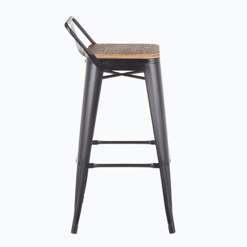 Rustic Industrial Black Metal and Bamboo Swivel Counter Stool, Set of 2