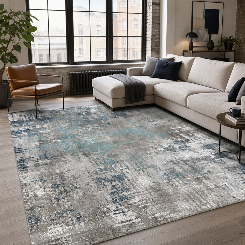 Netline Home Keepsake Mosaic Slate Grey Modern Washable Rug, 60 x 100 cm