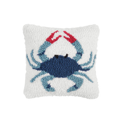 Blue Crab Petite Hooked Throw Pillow