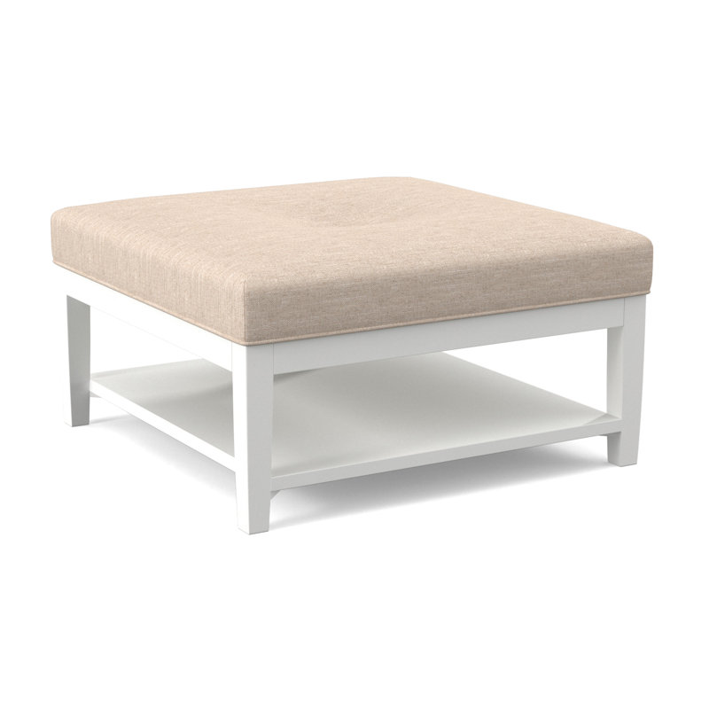 Hammond Square Ottoman, Frost White Finish, Green and Blue Stripe; 0252-54