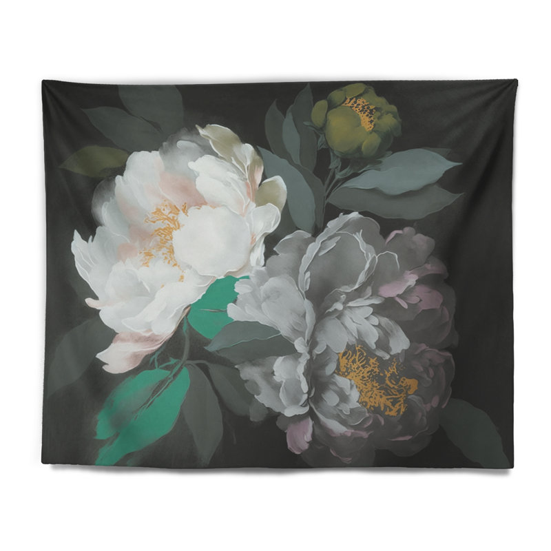 Tapisserie en polyester avec pivoines blanches, H 50 po x l 60 po