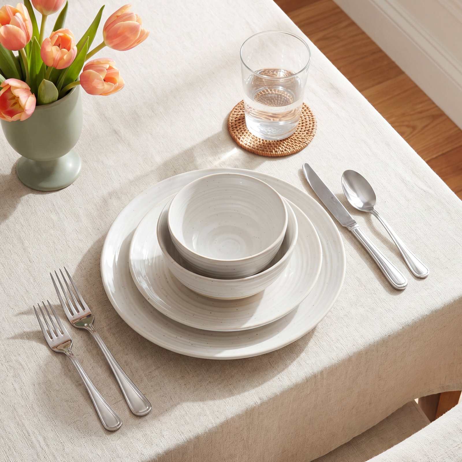 Sango Siterra 16-Piece Rustic White Stoneware Dinnerware Set - Service For 4, Plate & Bowl Set