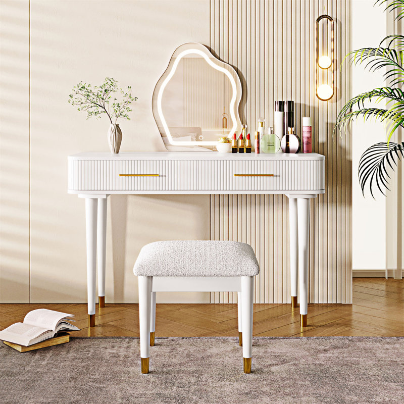 Vanity Table Set With Mirror Touch Screen Lighted Mirror