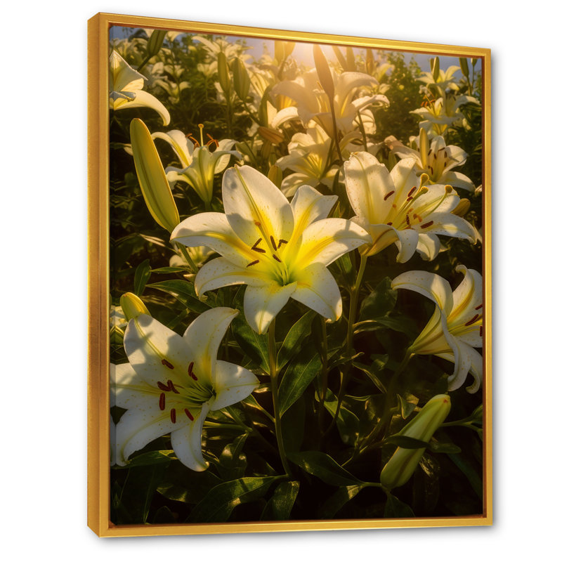 «Lilies Field Of Beauty Dreamscape IV», reproduction sur toile, Cadre flottant doré, H 44 po x l 34 po x P 1,5 po