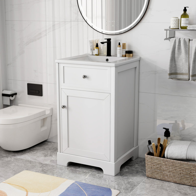20" Single Bathroom Vanity With Ceramic Top, White
