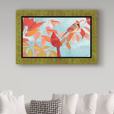 «Cardinal Couple in the Fall», reproduction de peinture acrylique sur toile tendue