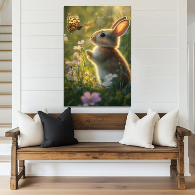 Art mural sur toile de lapin de timbre, décoration murale de lapin de Pâques, art mural encadré, 24 x 32 po