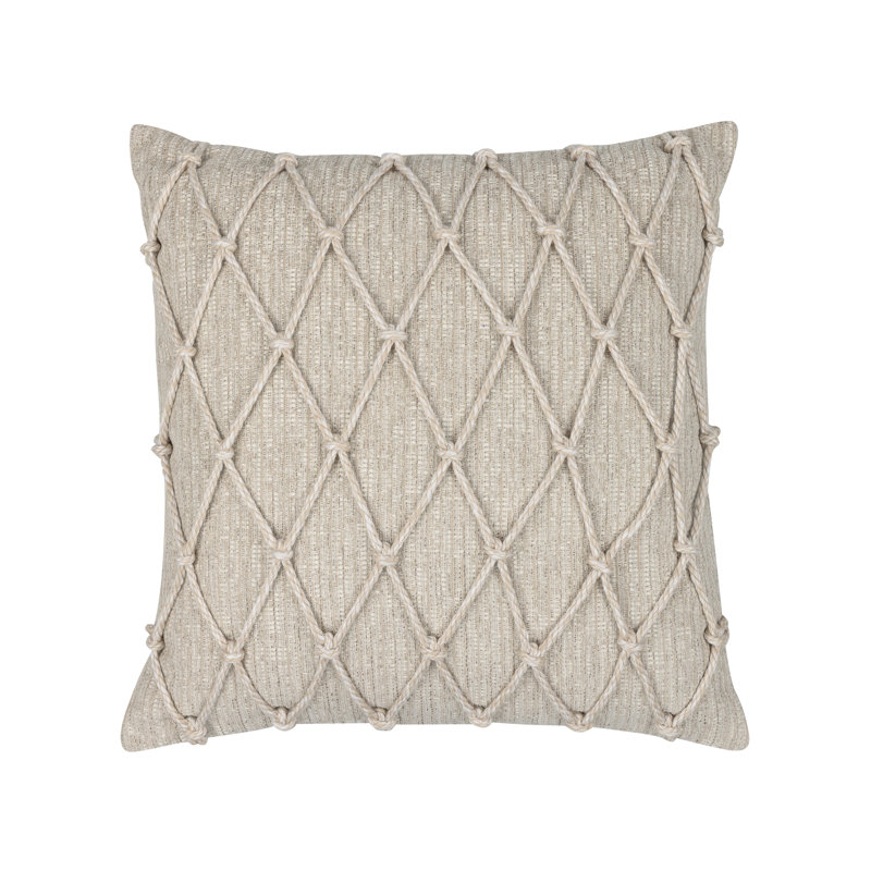 Macrame Fawn Soft Chenille with Handwoven Rope Accents Indoor & Outdoor Woven Accent Pillow, Square 20”